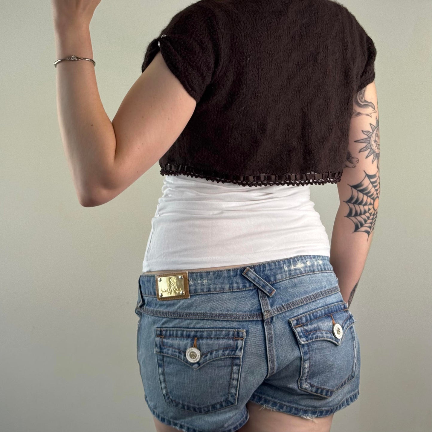 Y2K vintage Karen Millen cropped short sleeve cardigan button up rhinestone