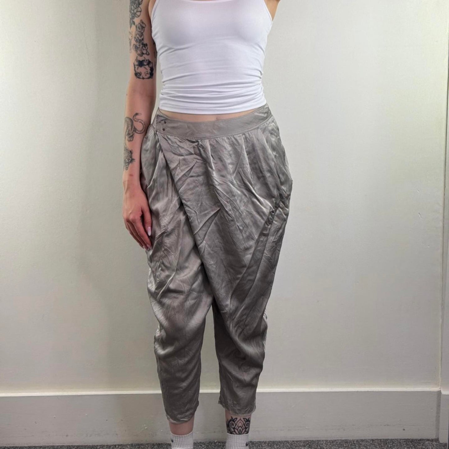 Vintage McQ Alexander McQueen silver harem pants trousers silver baggy carrot