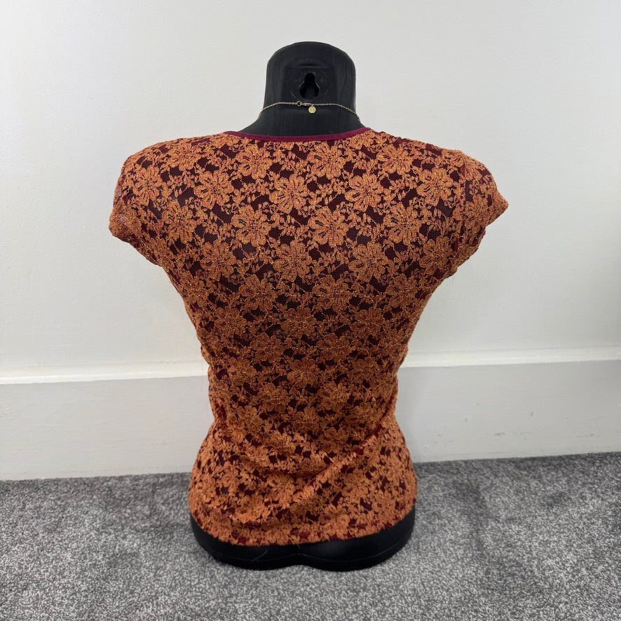 Y2K vintage mesh floral cap sleeve fitted top