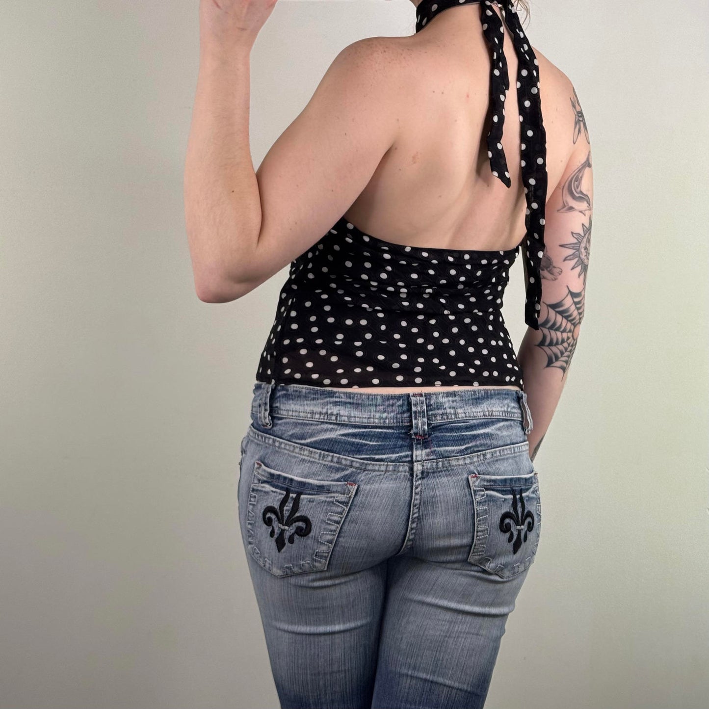 Y2K vintage Bay spotty pattern high neck top keyhole strapless halter spotted