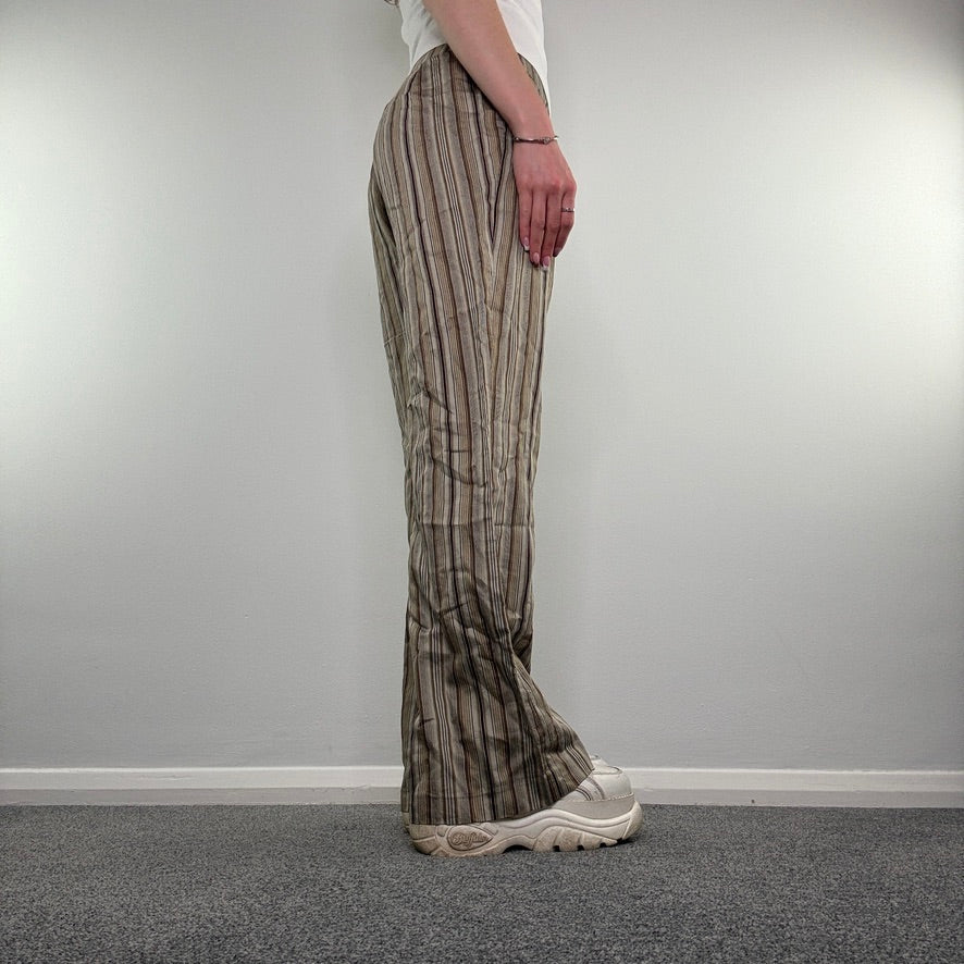 Y2K stripy linen bootcut trousers