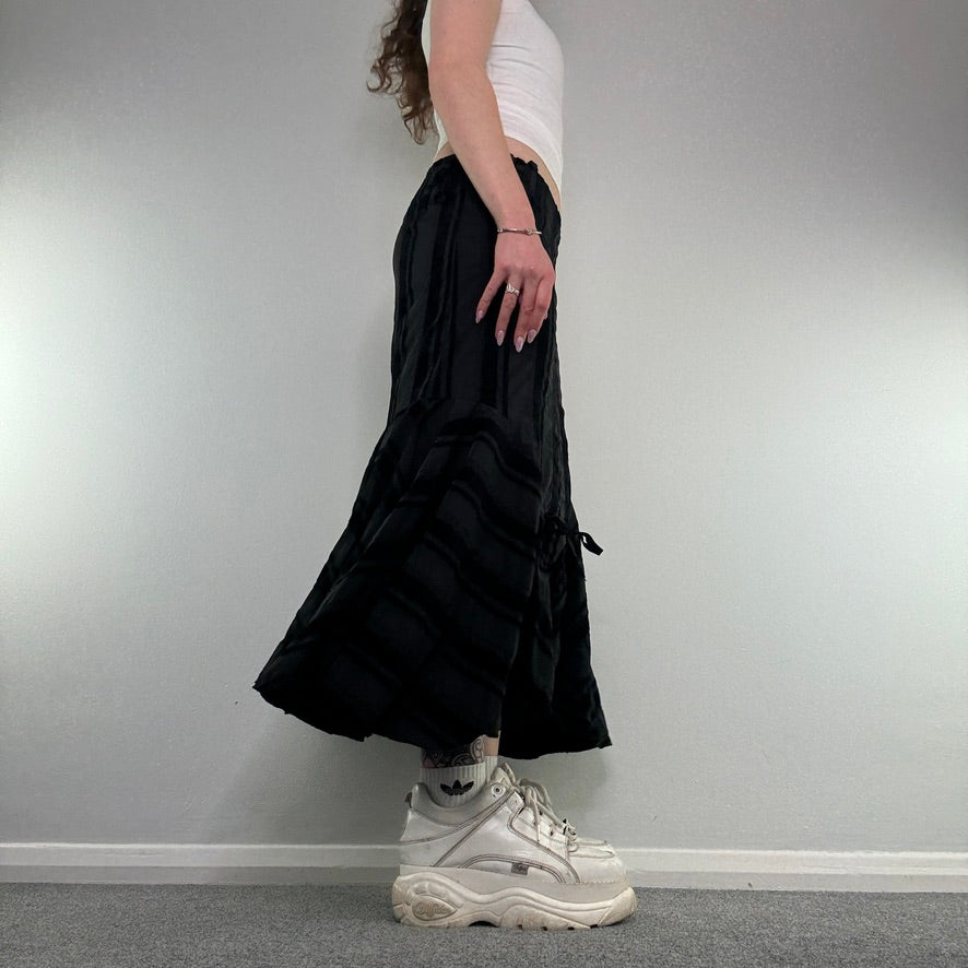 Y2K archive corduroy stripe bow maxi skirt