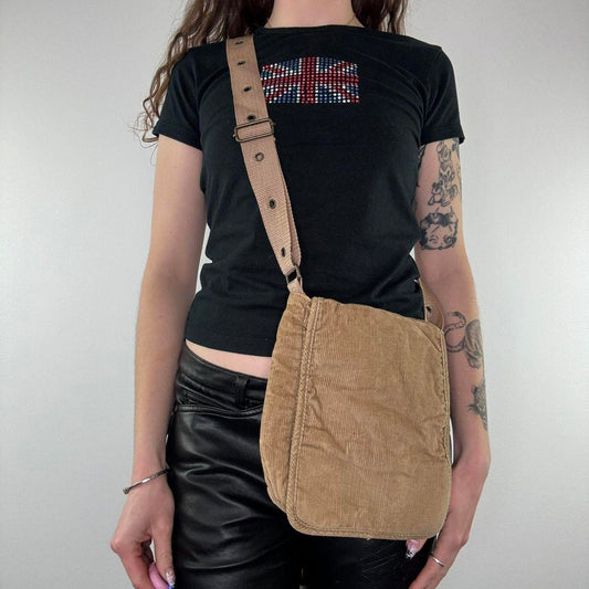 Y2K vintage crossbody grommet corduroy side bag adjustable strap