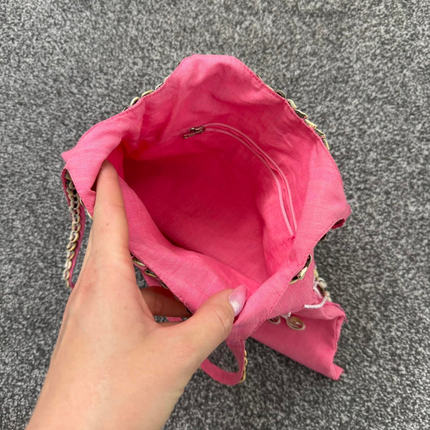 Y2K vintage sea shell shoulder bag pink tassel beaded beach summer holiday