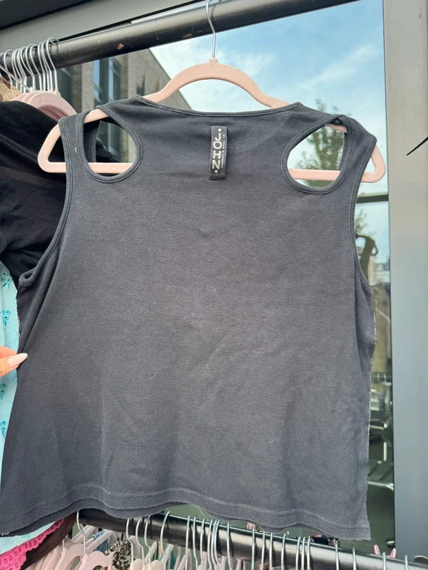 Y2K vintage cross rhinestone tank top cut out