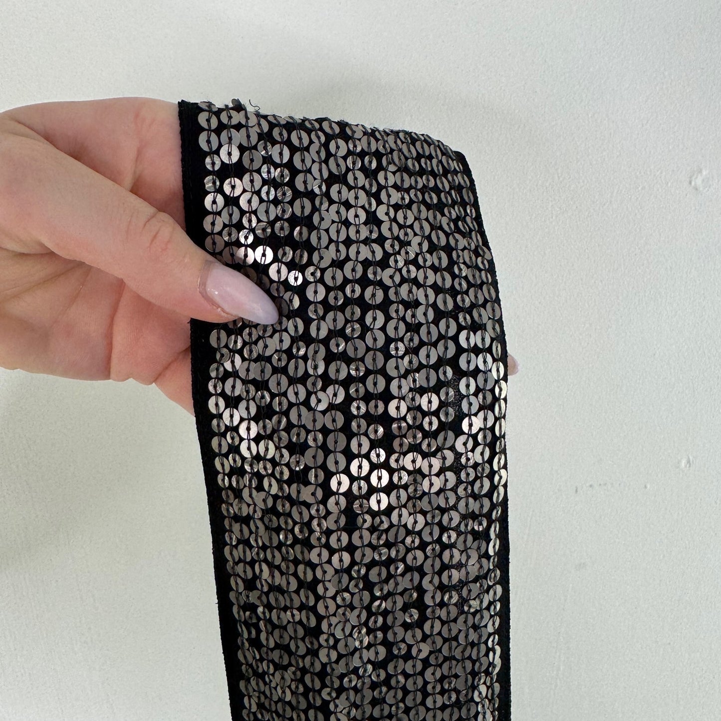 Y2K vintage scarf sequin black silver shiny thin skinny