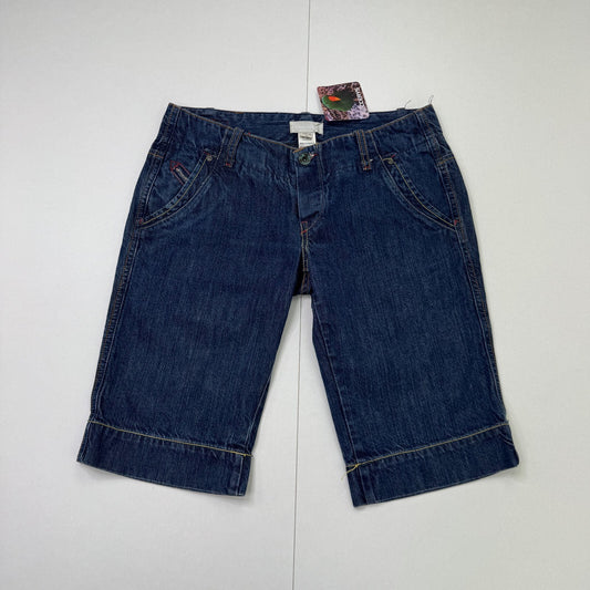 Y2K vintage Diesel denim shorts low rise capri cropped dark blue contrast