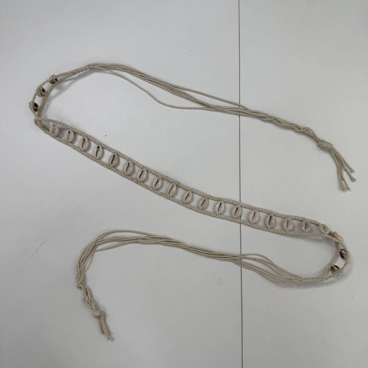 Y2K vintage belt shell woven braided skinny thin beige sea adjustable bow