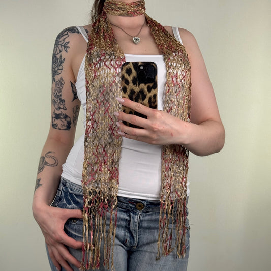 Y2K vintage scarf sheer glitter fringe multi coloured skinny thin ombre