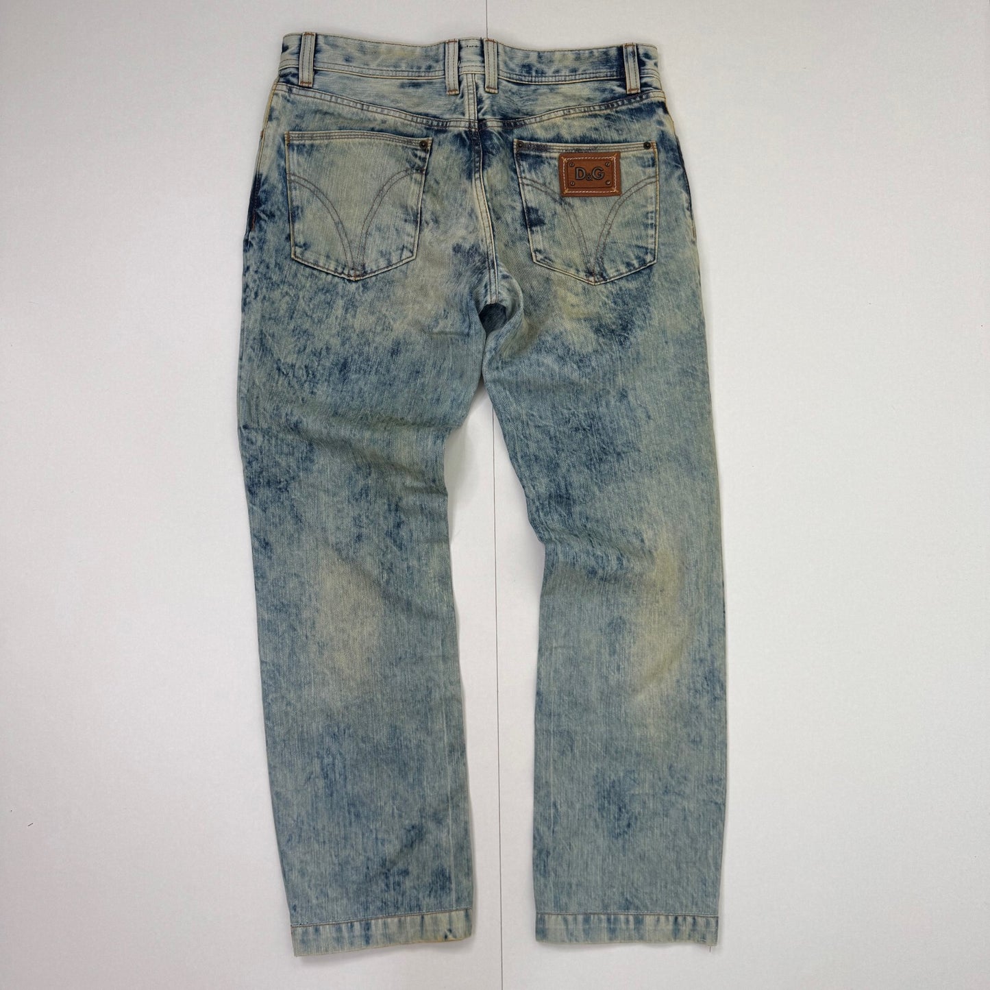 Y2K vintage Dolce & Gabbana bootcut denim jeans acid faded light blue wash