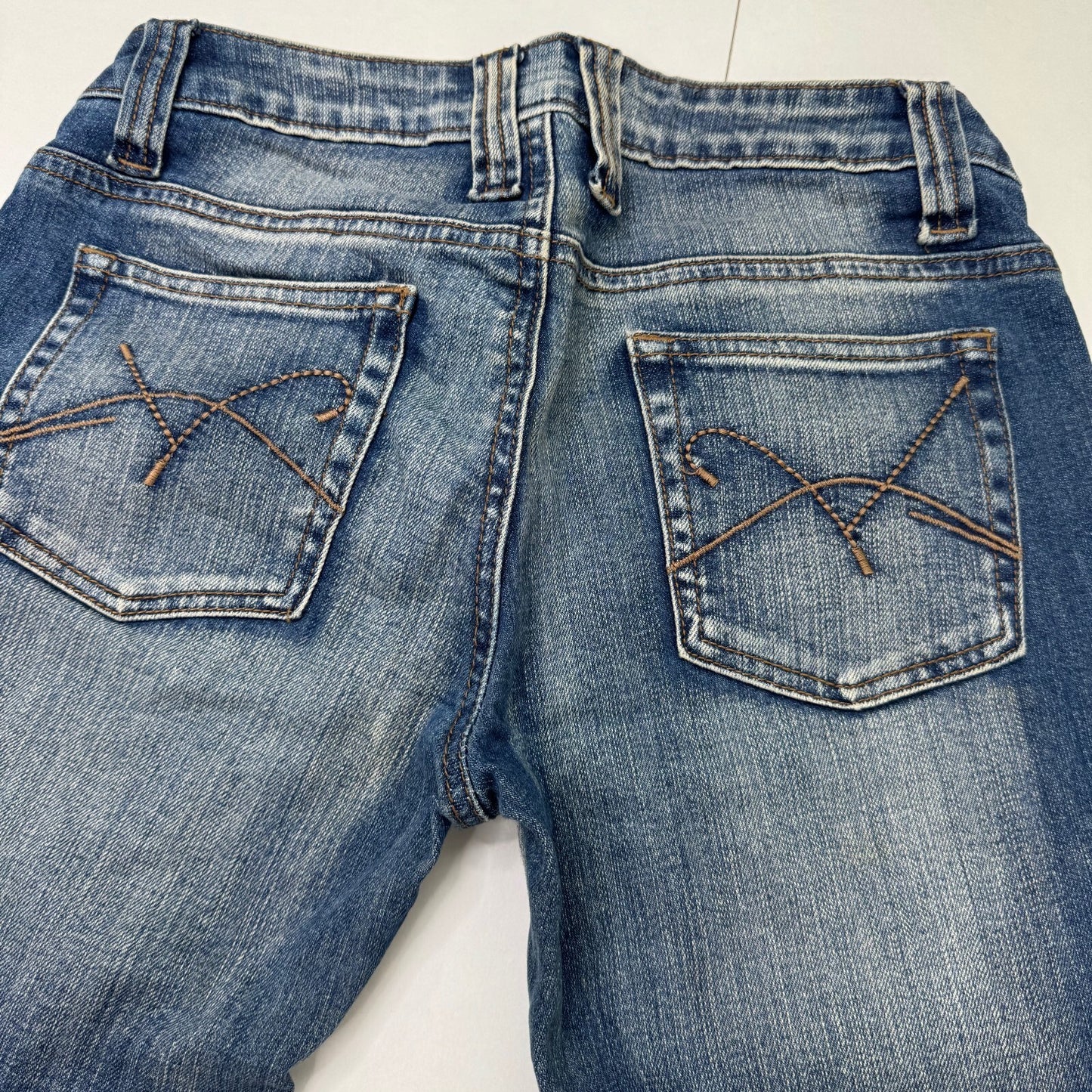 Y2K vintage low rise bootcut denim jeans distressed stitching faded dirty wash