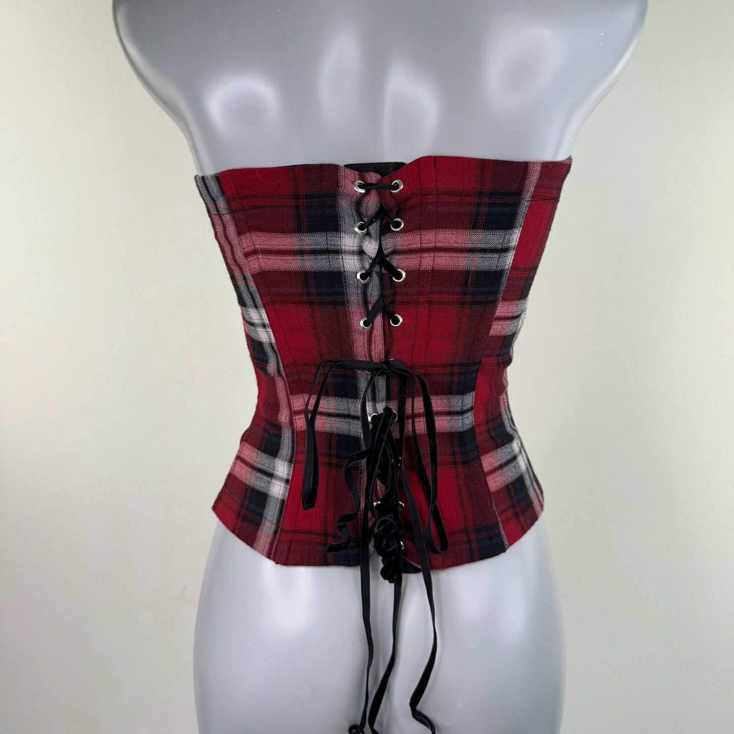 Urban Outfitters tartan corset top lace up back hook and eye