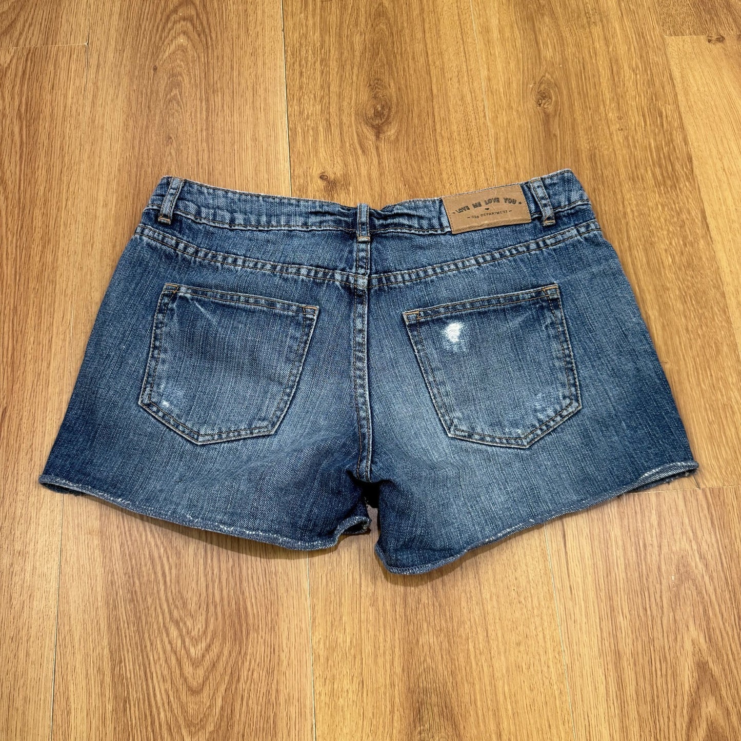 Y2K vintage denim mini shorts low rise dark distressed