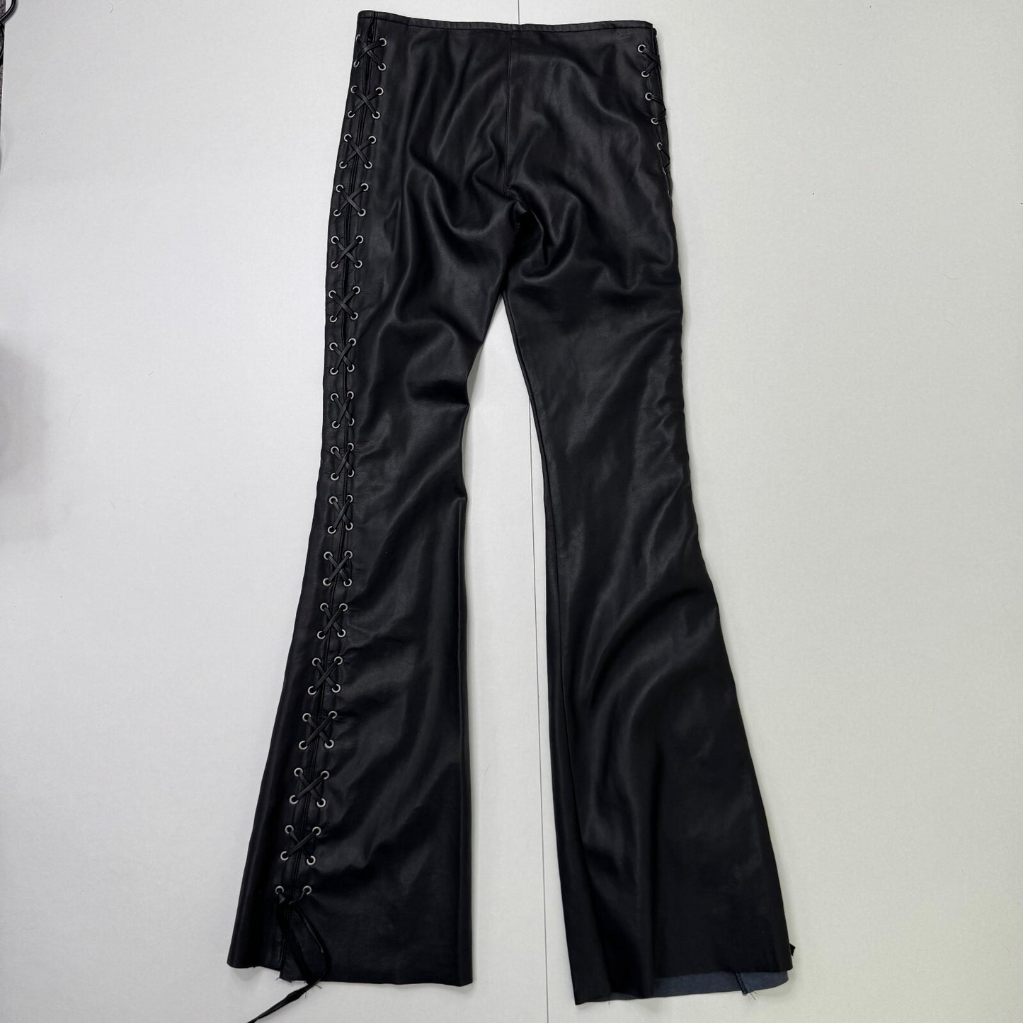 Y2K vintage Jennyfer faux leather bootcut trousers low rise lace up eyelet 90s