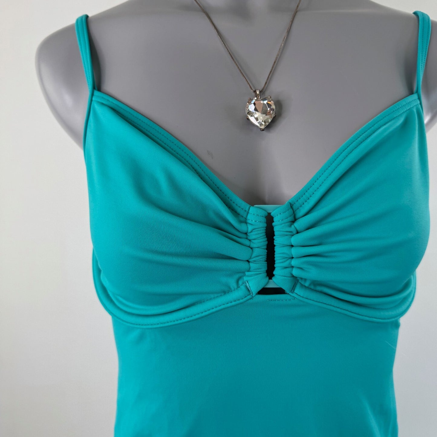 Y2K vintage tankini turquoise top halter neck underwire ruched non padded