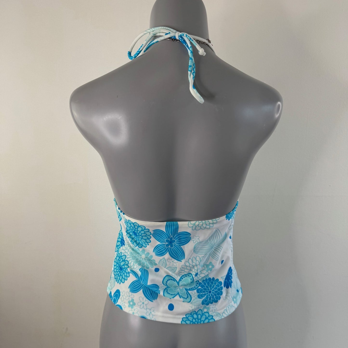 Y2K vintage tankini top halter neck floral 3D flowers sequin tie bow