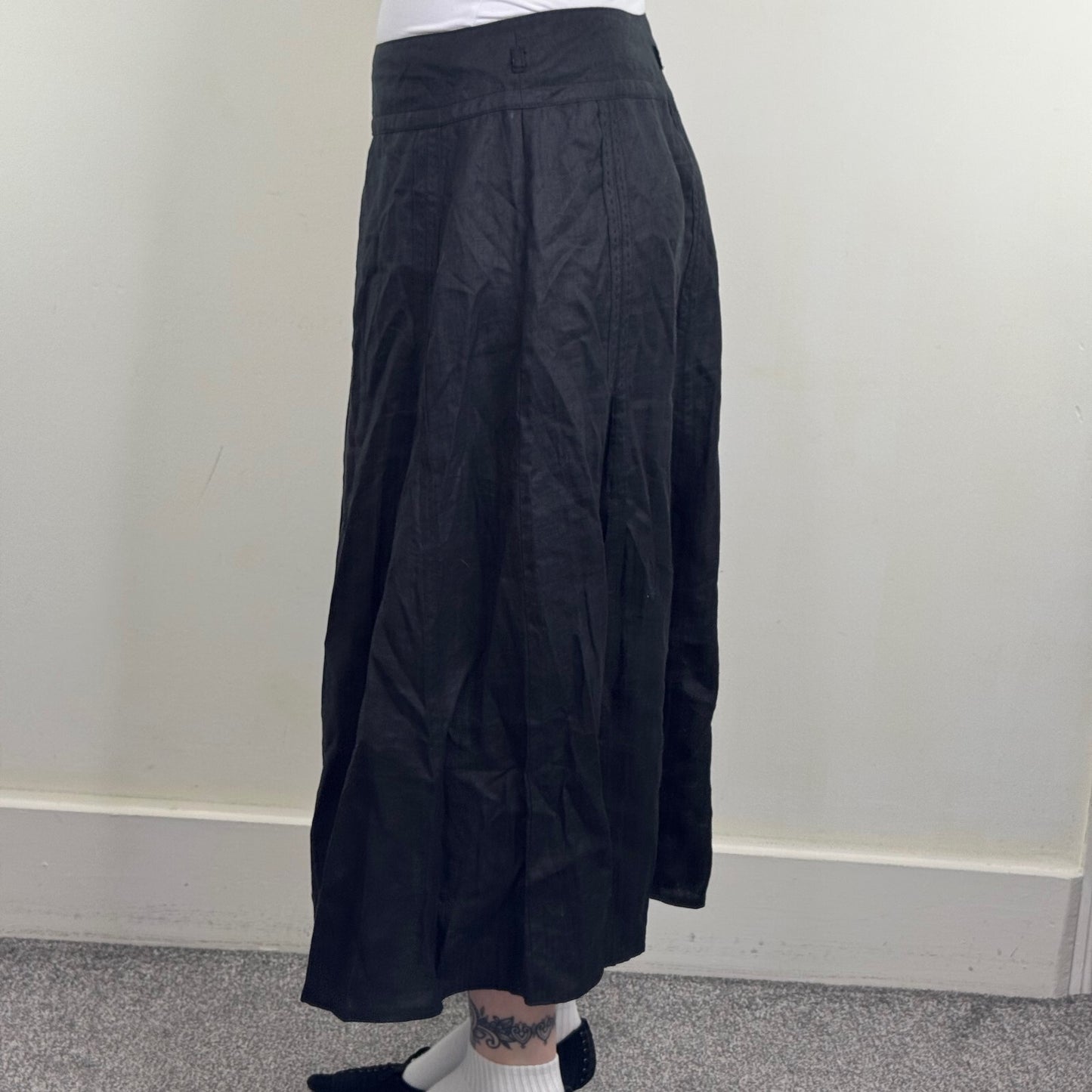 Y2K vintage 100% linen maxi skirt black a line lightweight summer long