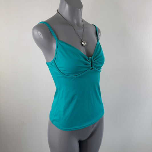 Y2K vintage tankini turquoise top halter neck underwire ruched non padded