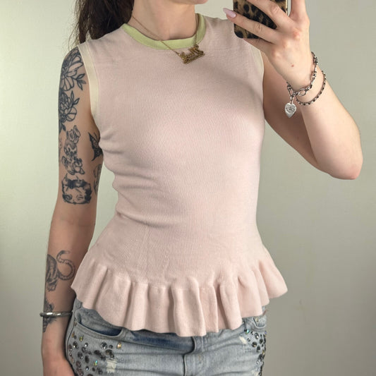 Y2K vintage Ted Baker peplum top ribbed fitted frilly ruffle sleeveless