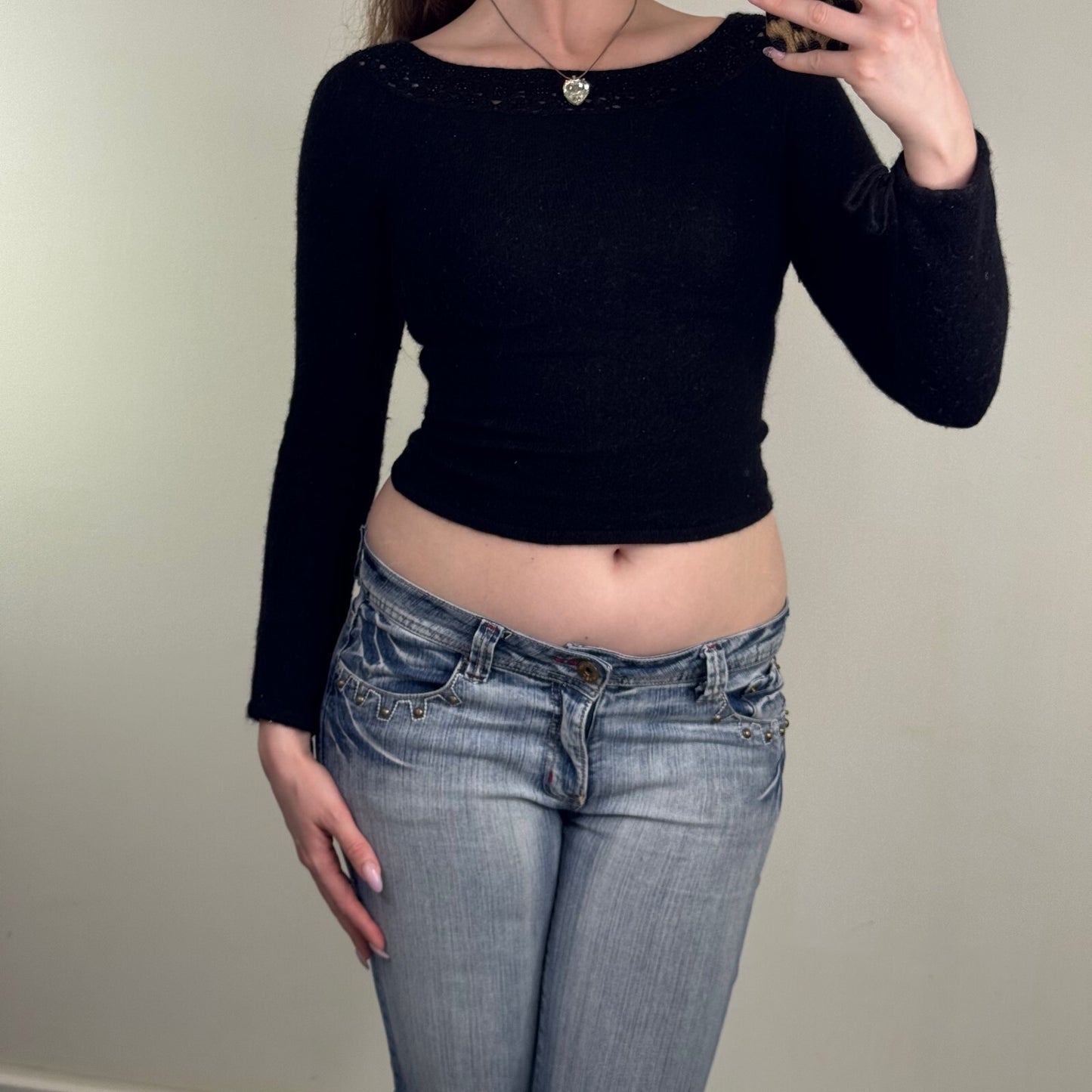 Y2K vintage Bebe wool long sleeve top jumper beaded crop