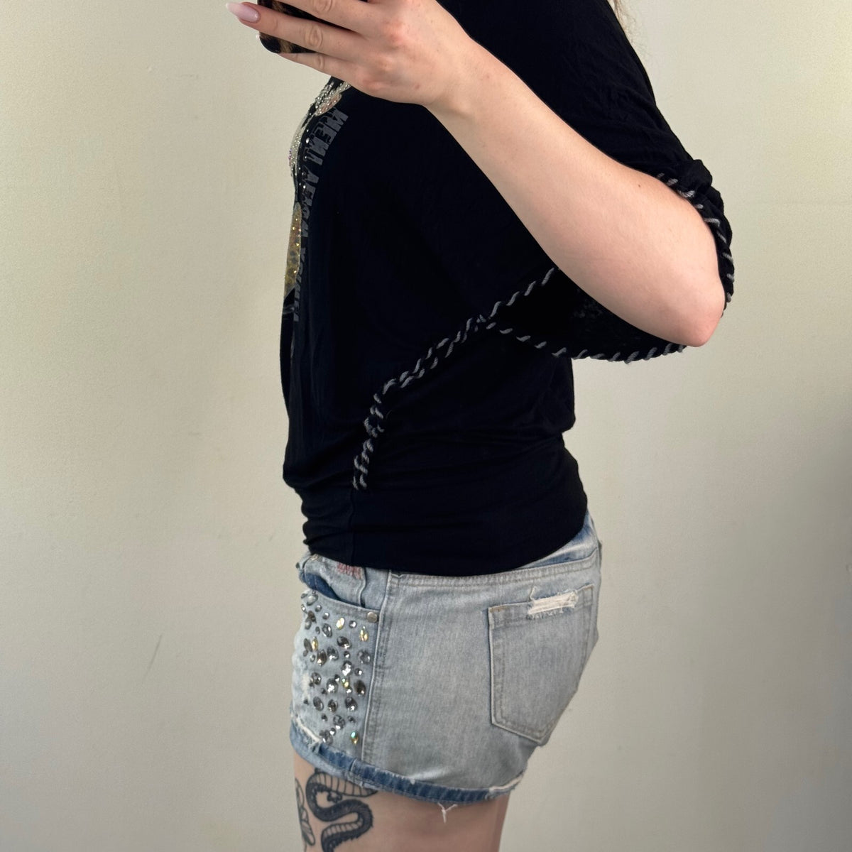 Y2K vintage t-shirt short sleeve top batwing slouchy cinch waist graphic print