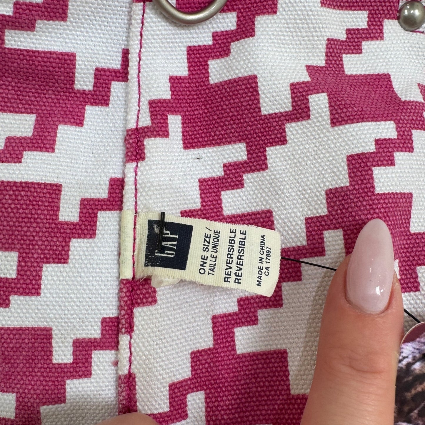 Y2K vintage Gap large tote canvas reversible houndstooth pouch pink white
