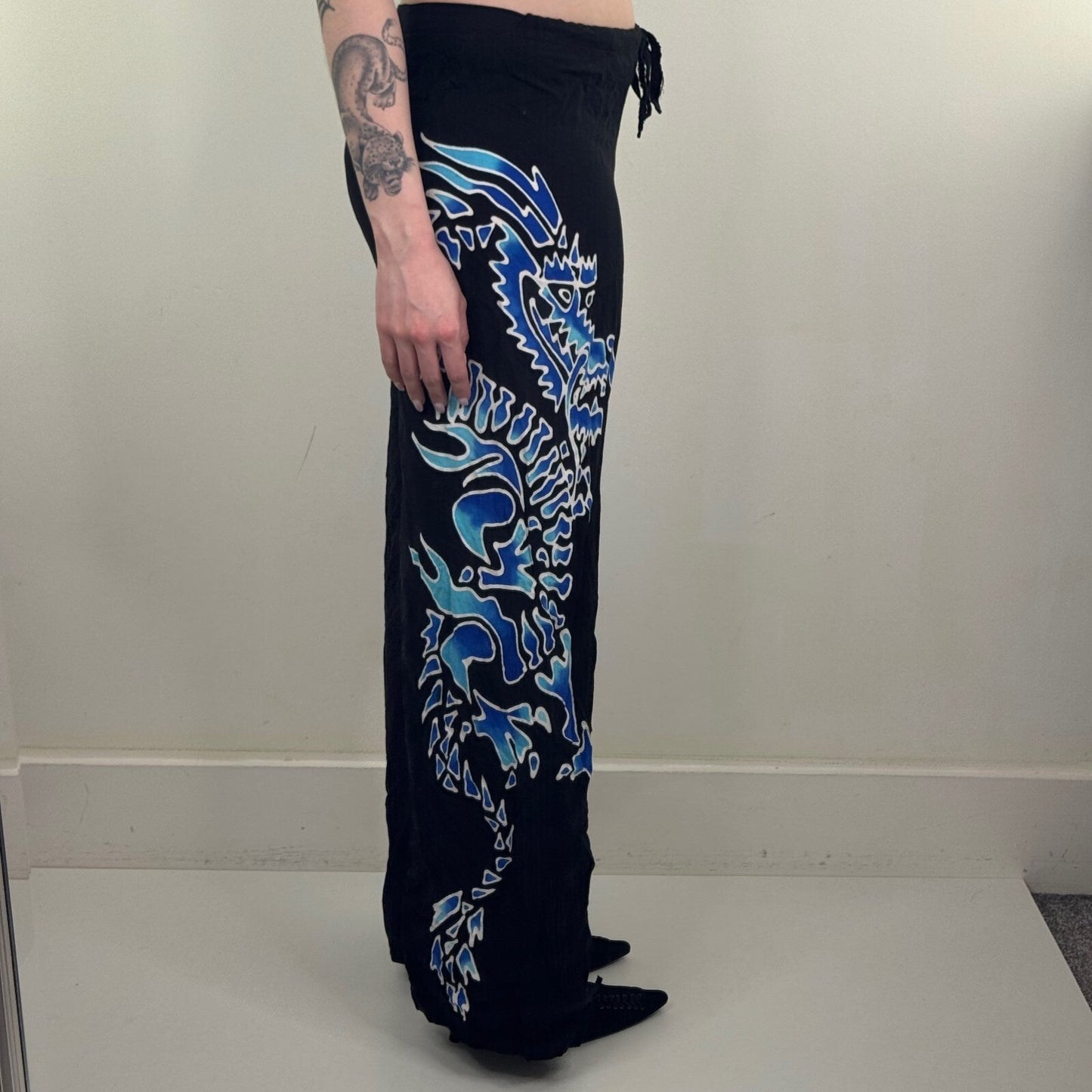 90s Y2K vintage dragon trousers lightweight baggy adjustable drawstring
