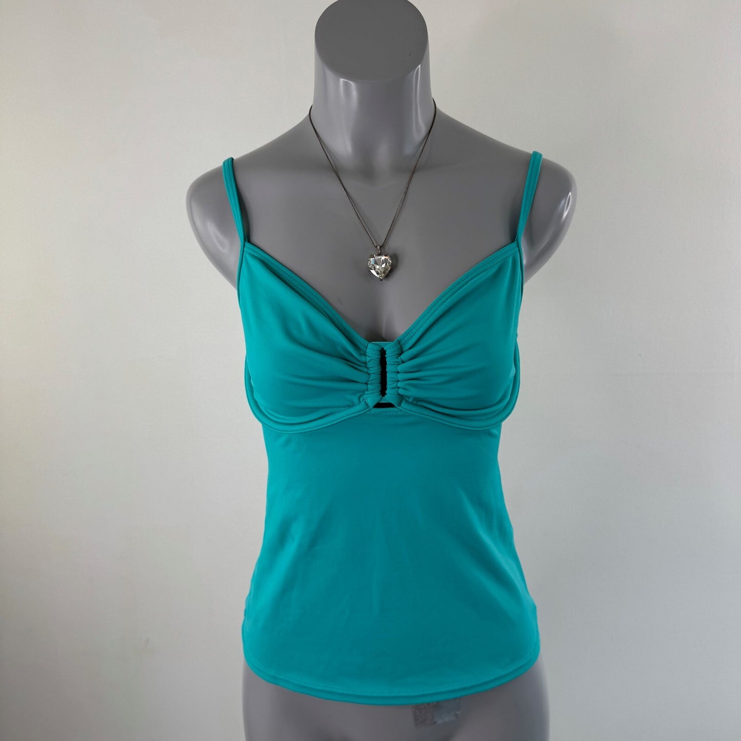 Y2K vintage tankini turquoise top halter neck underwire ruched non padded