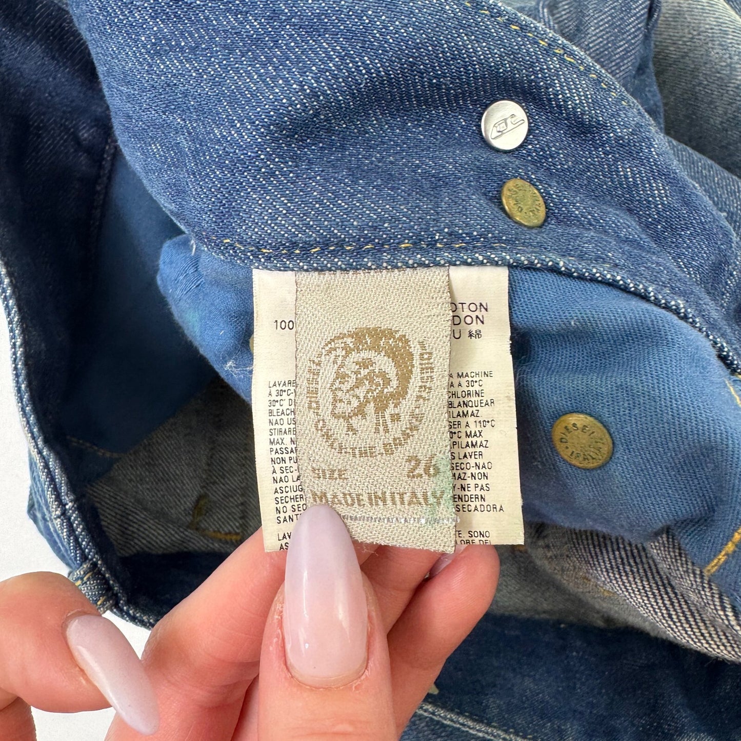 Y2K vintage Diesel bootcut denim jeans low rise faded blue wash belt buttons