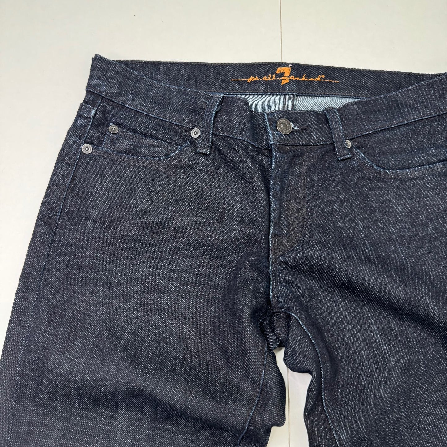 Y2K vintage low rise straight leg jeans dark blue denim skull embroidered