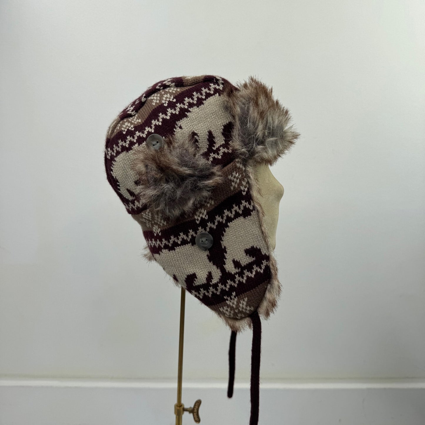 Y2K vintage trapper hat faux fur trim bear knit pattern snowflake aztec unisex