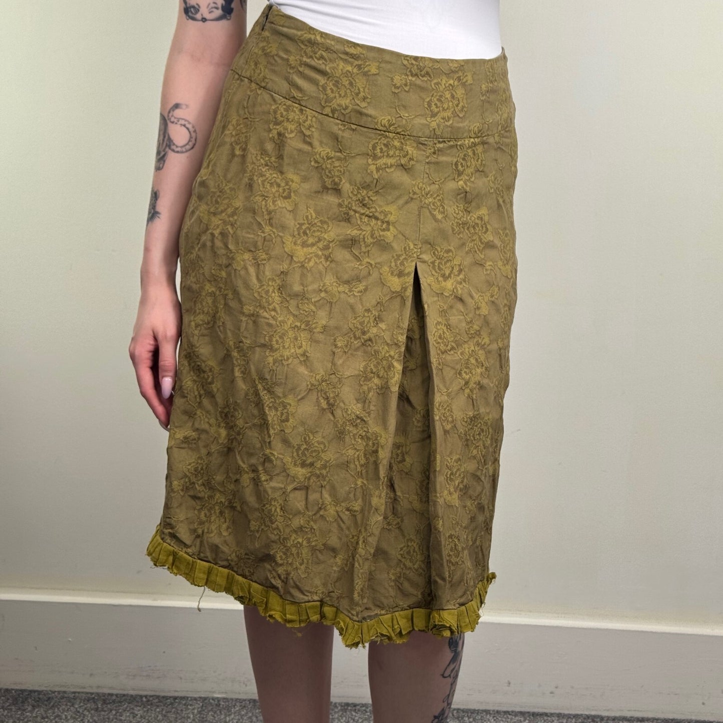 Y2K vintage Jigsaw midi skirt floral knee length a line fraying hem knee length