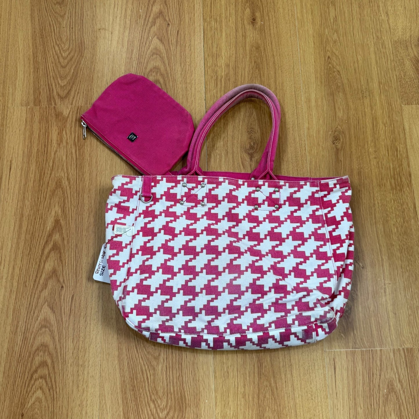 Y2K vintage Gap large tote canvas reversible houndstooth pouch pink white