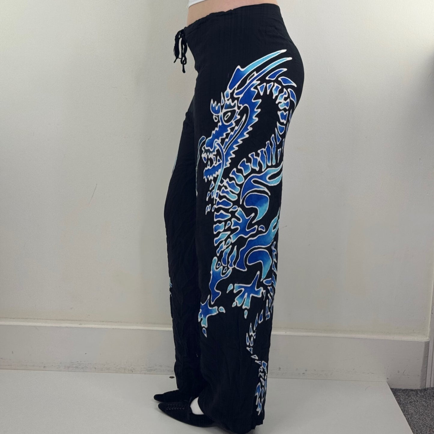 90s Y2K vintage dragon trousers lightweight baggy adjustable drawstring