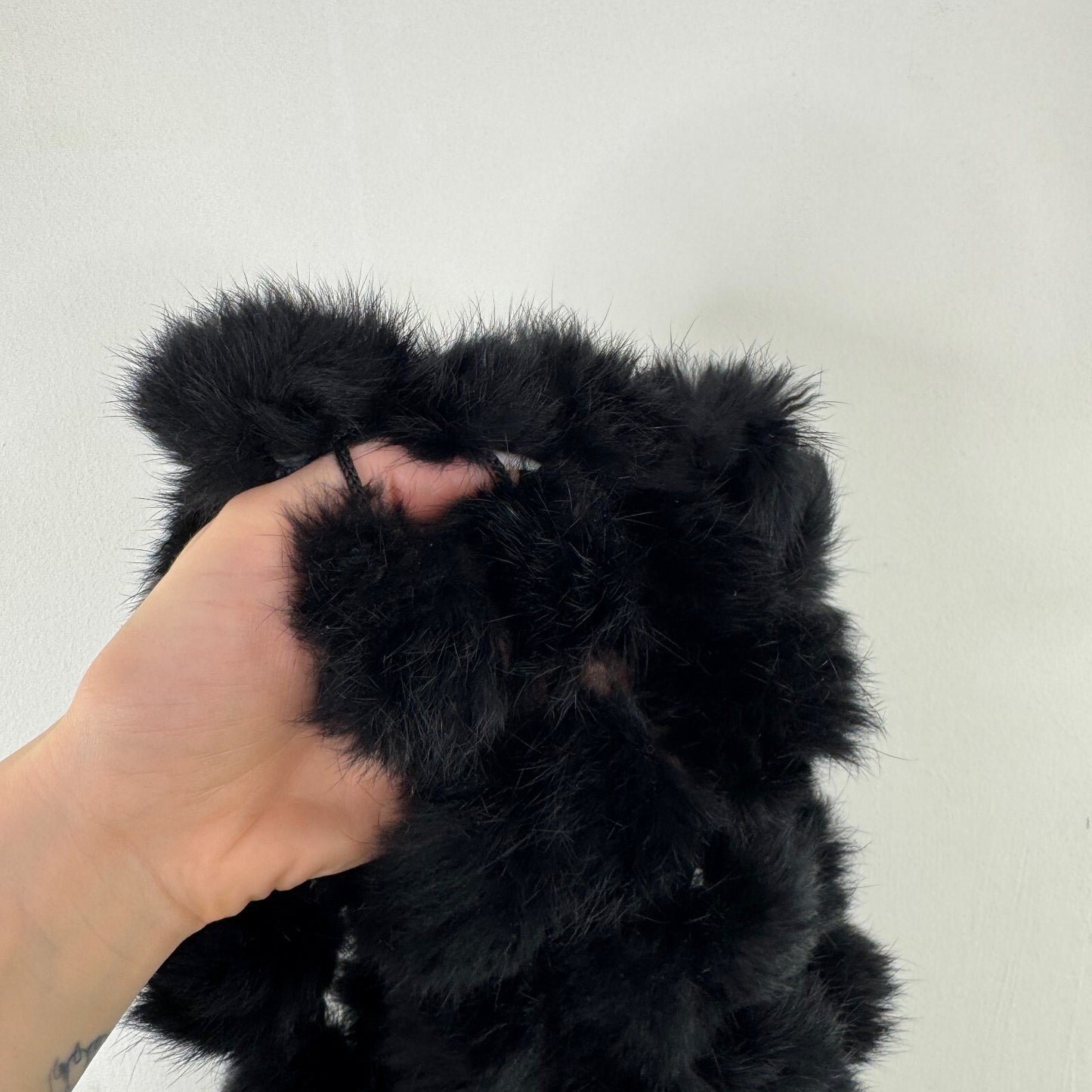 Y2K vintage genuine lapin fur scarf pom pom chunky rabbit black