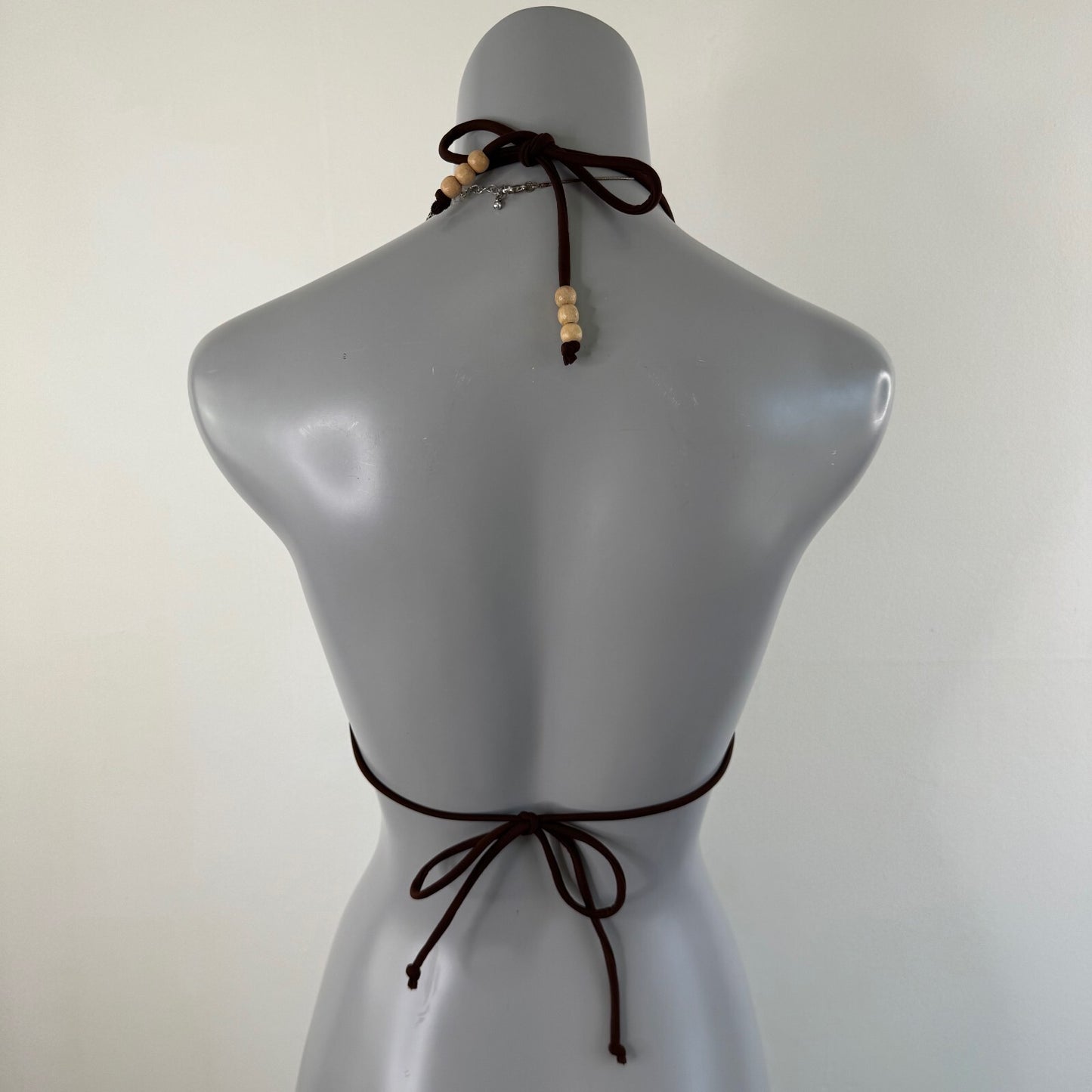 Y2K vintage bikini top halter neck beaded shell embellished bow