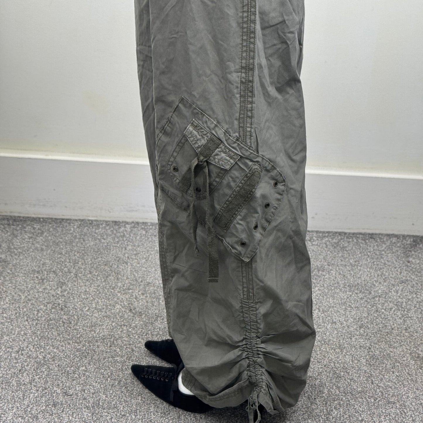 Y2K vintage cargo trousers pants utility baggy ruched bow pockets baggy khaki