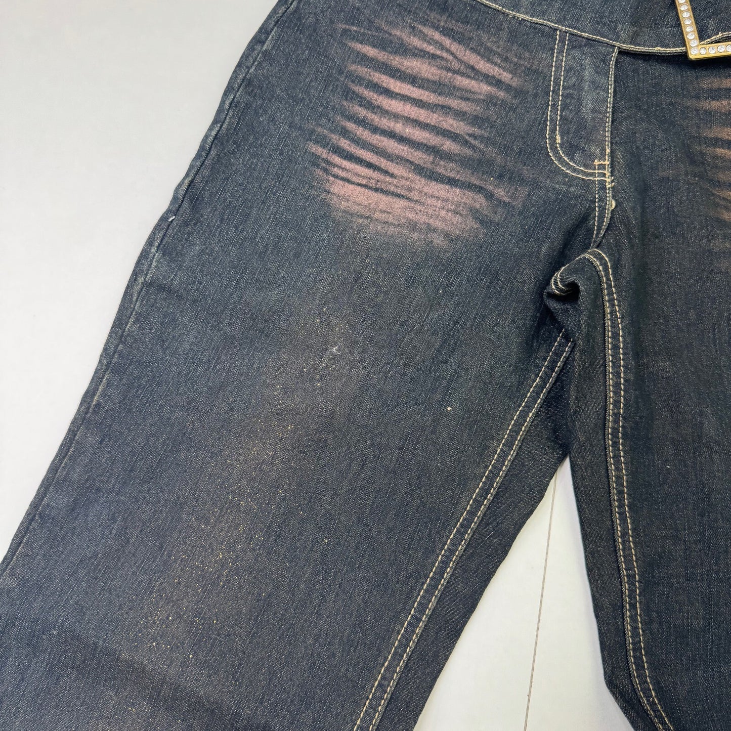 Y2K vintage bootcut denim jeans sparkly stretchy rhinestone belt glitter