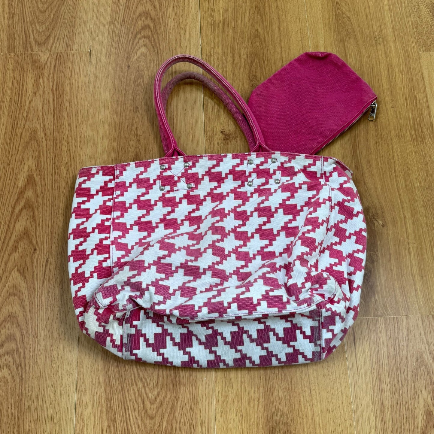 Y2K vintage Gap large tote canvas reversible houndstooth pouch pink white