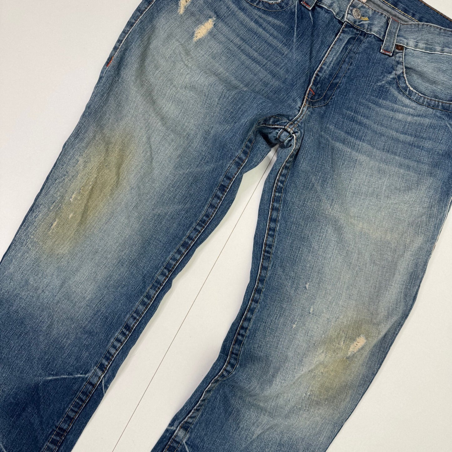 Y2K vintage True Religion bootcut jeans faded blue denim wash embroidered Billy