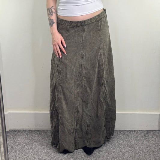 Y2K vintage corduroy maxi skirt a line boho khaki full length