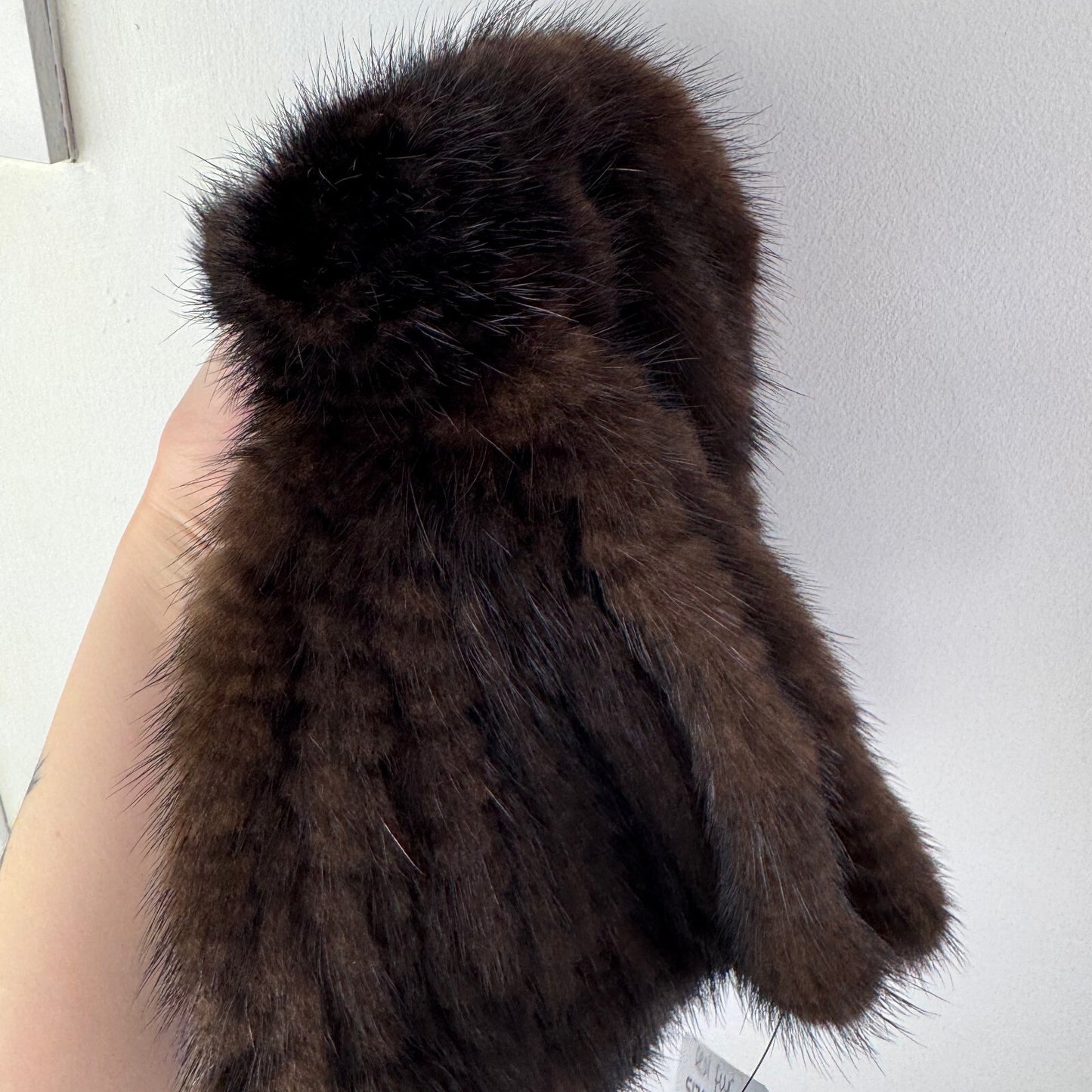 Vintage genuine mink fur scarf dark brown short length