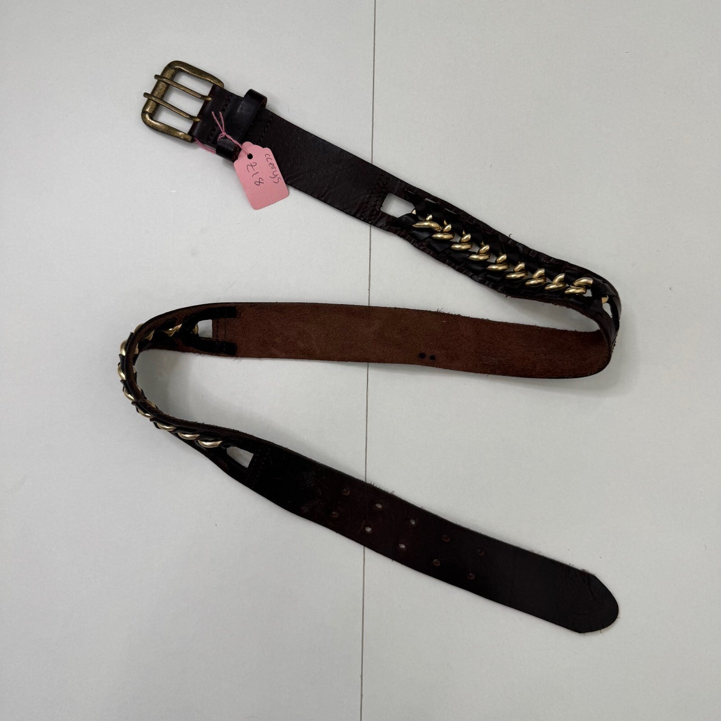 Y2K vintage belt genuine leather chain brown gold buckle