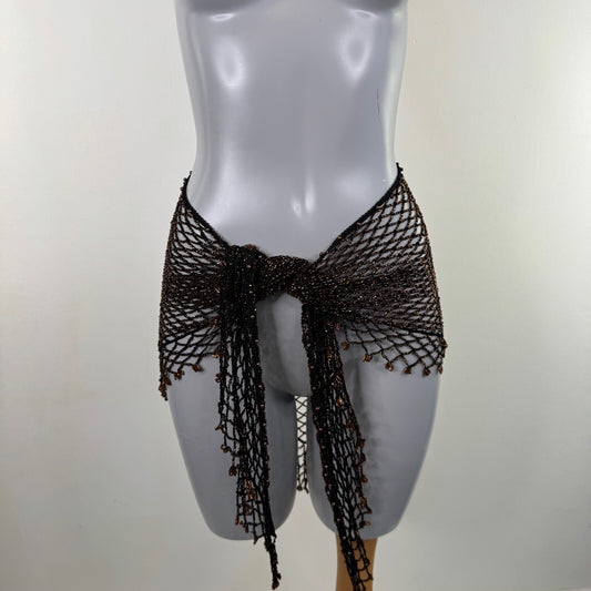 Y2K vintage beaded sarong fine knit black brown cover up scarf