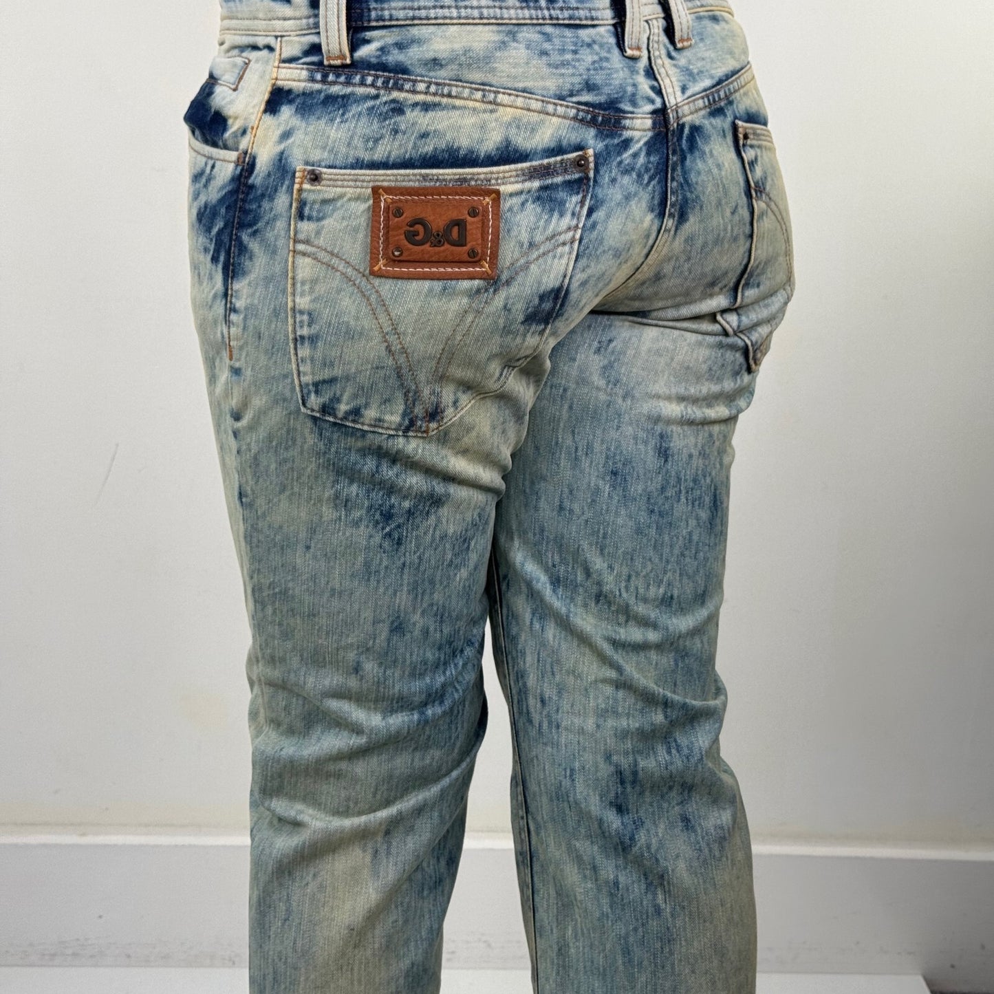 Y2K vintage Dolce & Gabbana bootcut denim jeans acid faded light blue wash