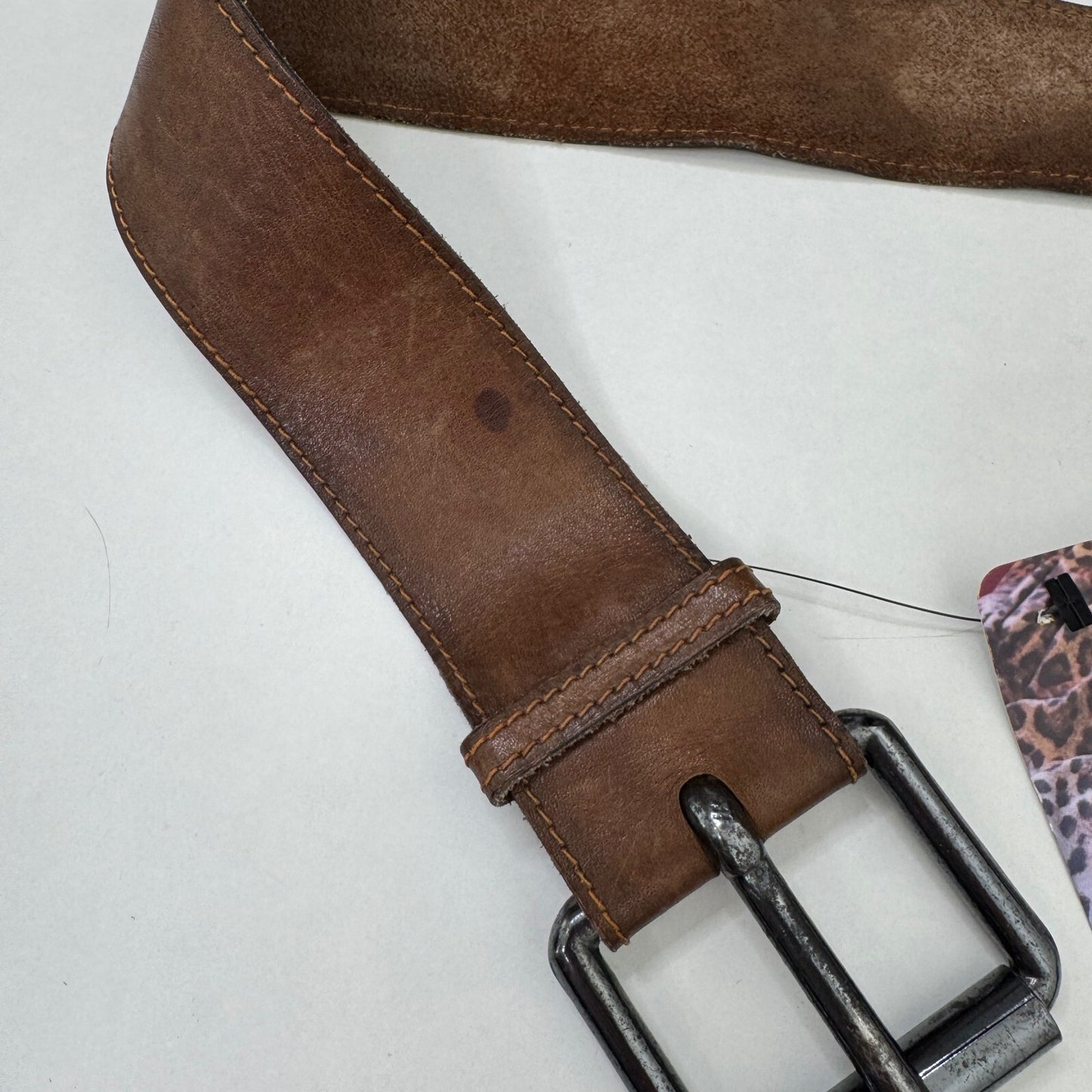 Y2K vintage real belt leather grommet square buckle brown