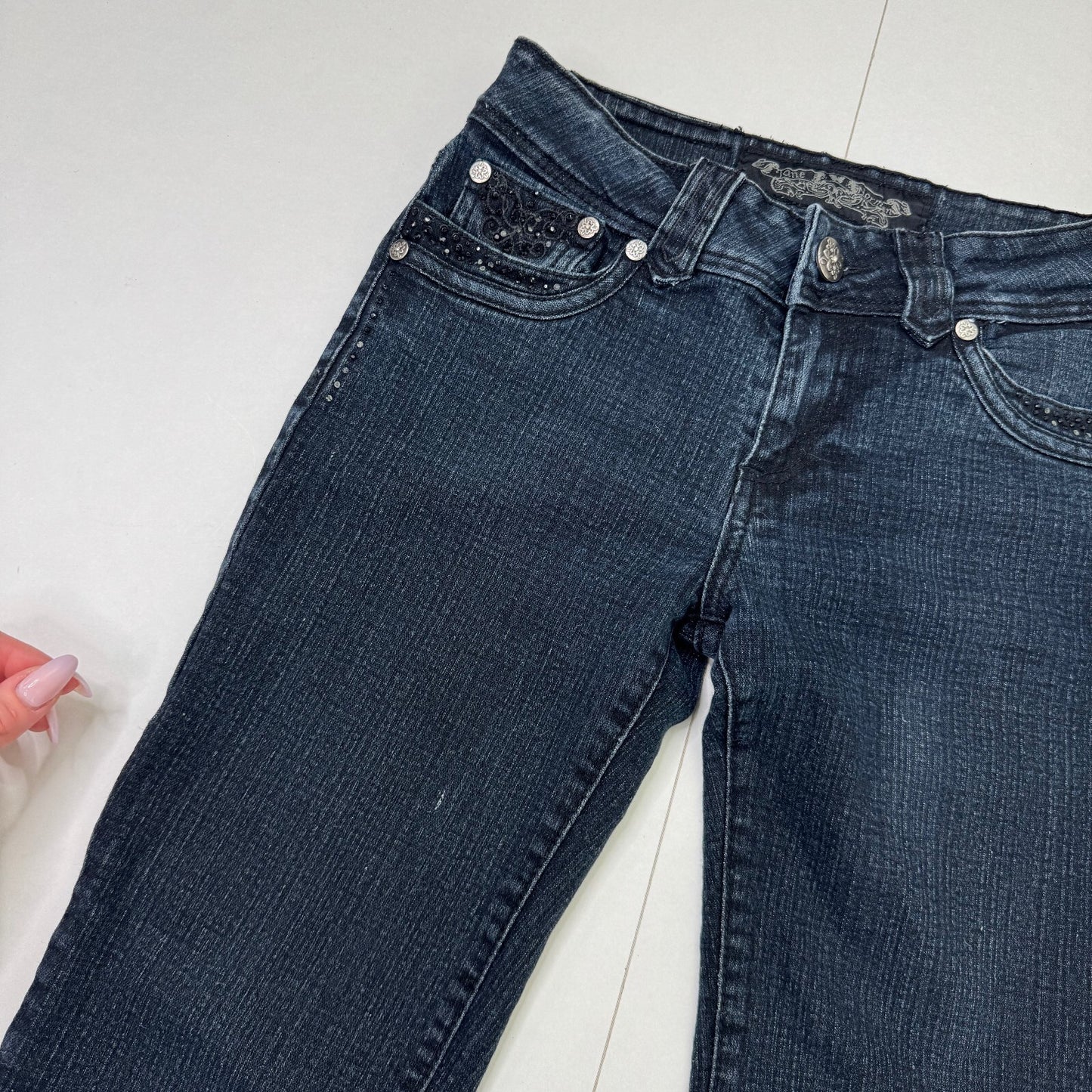 Y2K vintage Jane Norman bootcut denim jeans low rise embroidered stretchy
