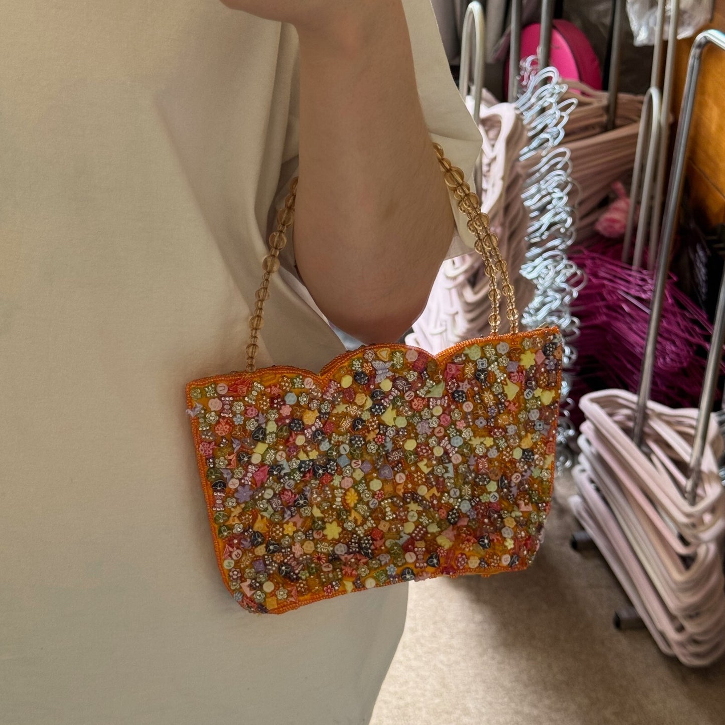 Y2K vintage handbag beaded embellished orange multi