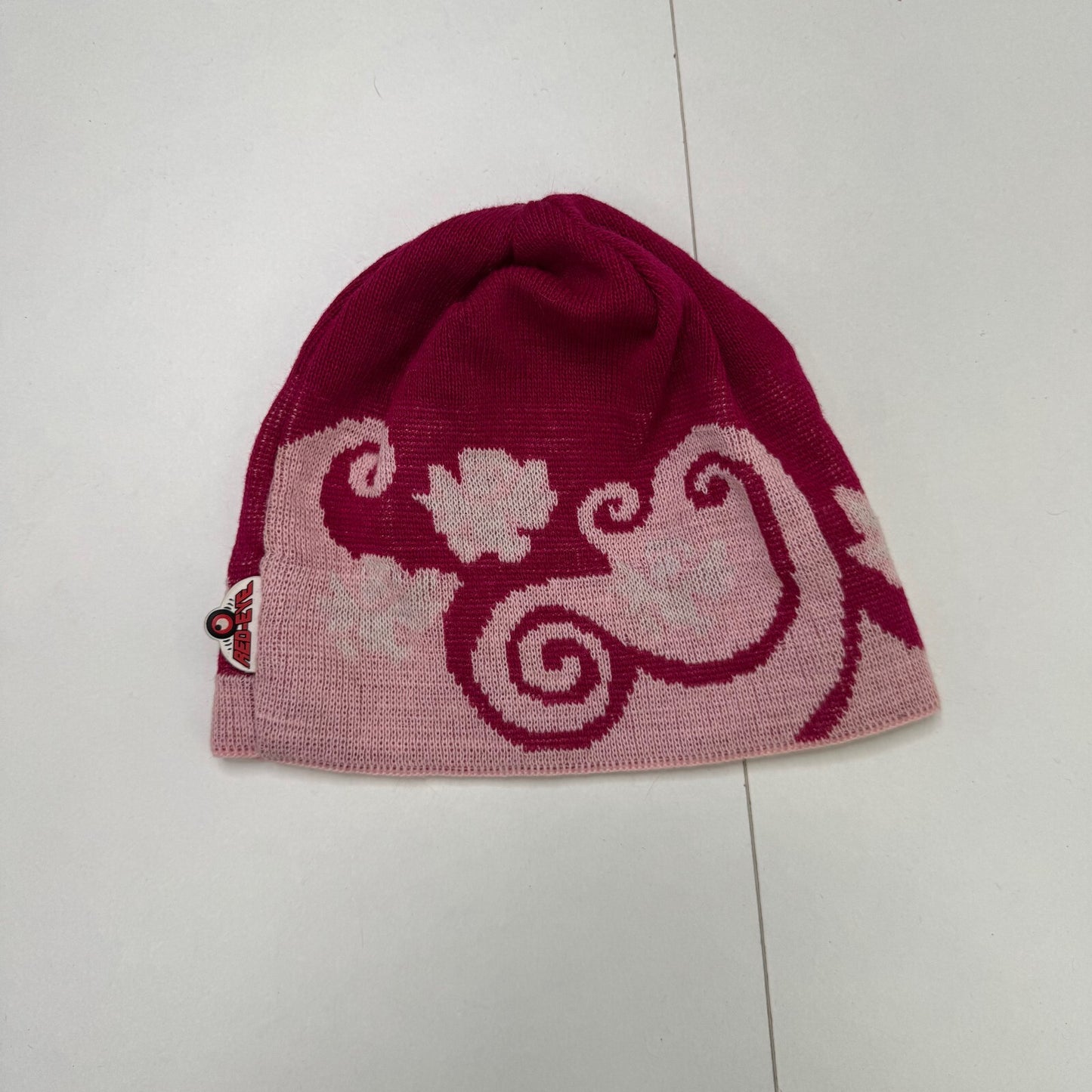 Y2K vintage beanie hat wool blend knit cloud angel print pink light