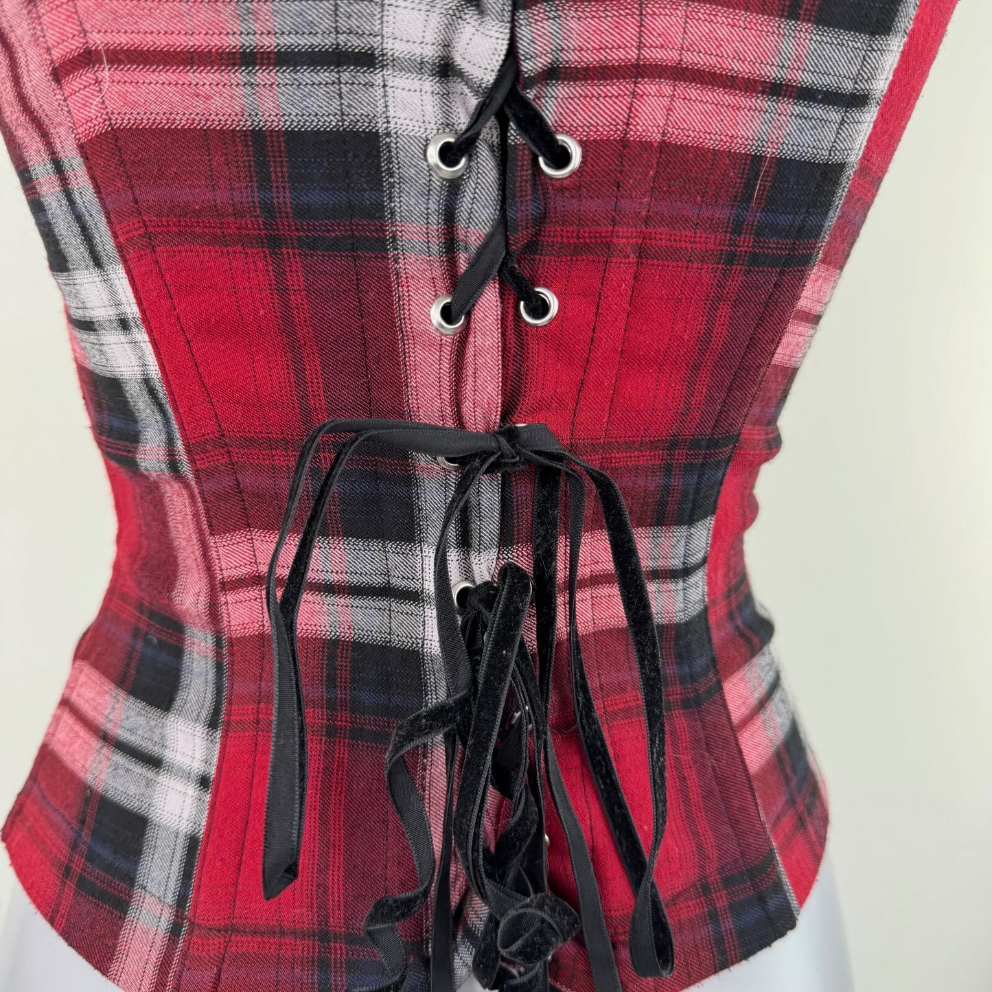 Urban Outfitters tartan corset top lace up back hook and eye